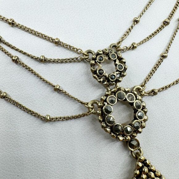 Monet Victorian Revival Festooned Marcasite Drop Bib Necklace Gold Tone 16-18” - Picture 10 of 13